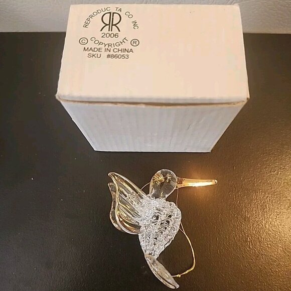 Clear Glass Hand Blown Hummingbird Ornament Gold Trim Vintage - Picture 6 of 6